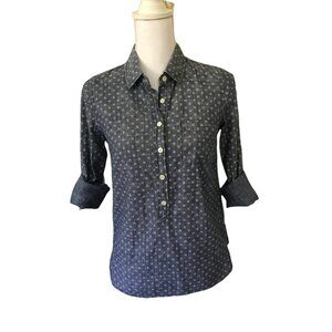J Crew Chambray Shirt Button Front Circle Pattern Long Sleeve Size 00